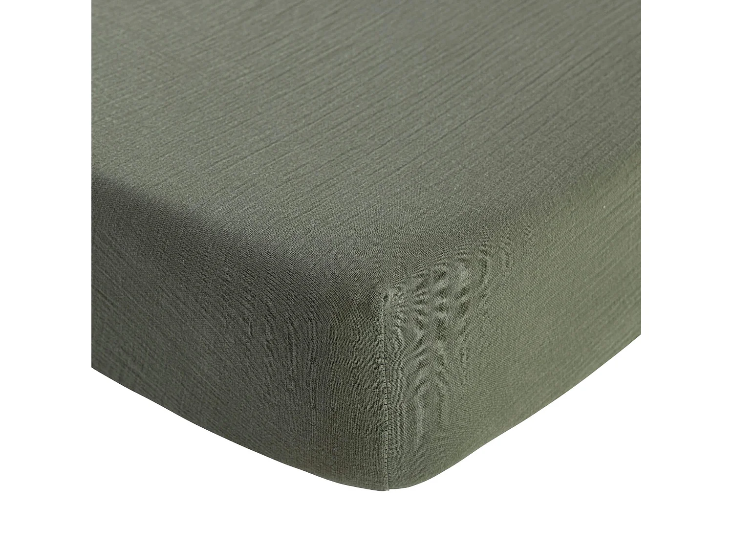 Drap housse 160x200 gaze de coton kaki Terre de Nuit NOA - NOA