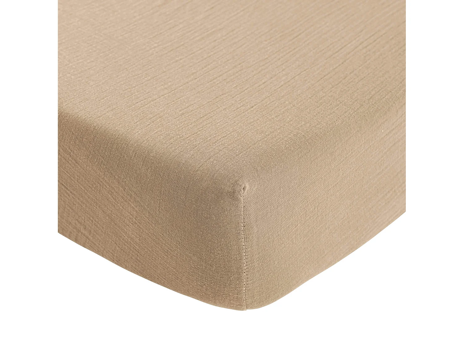 Drap housse 90x190 gaze de coton beige Terre de Nuit NOA - NOA