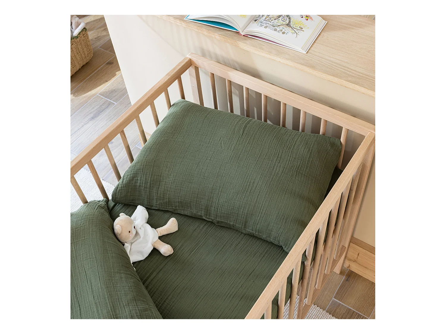 Taie d'oreiller bébé 40x60 gaze de coton kaki Terre de Nuit NOA - NOA