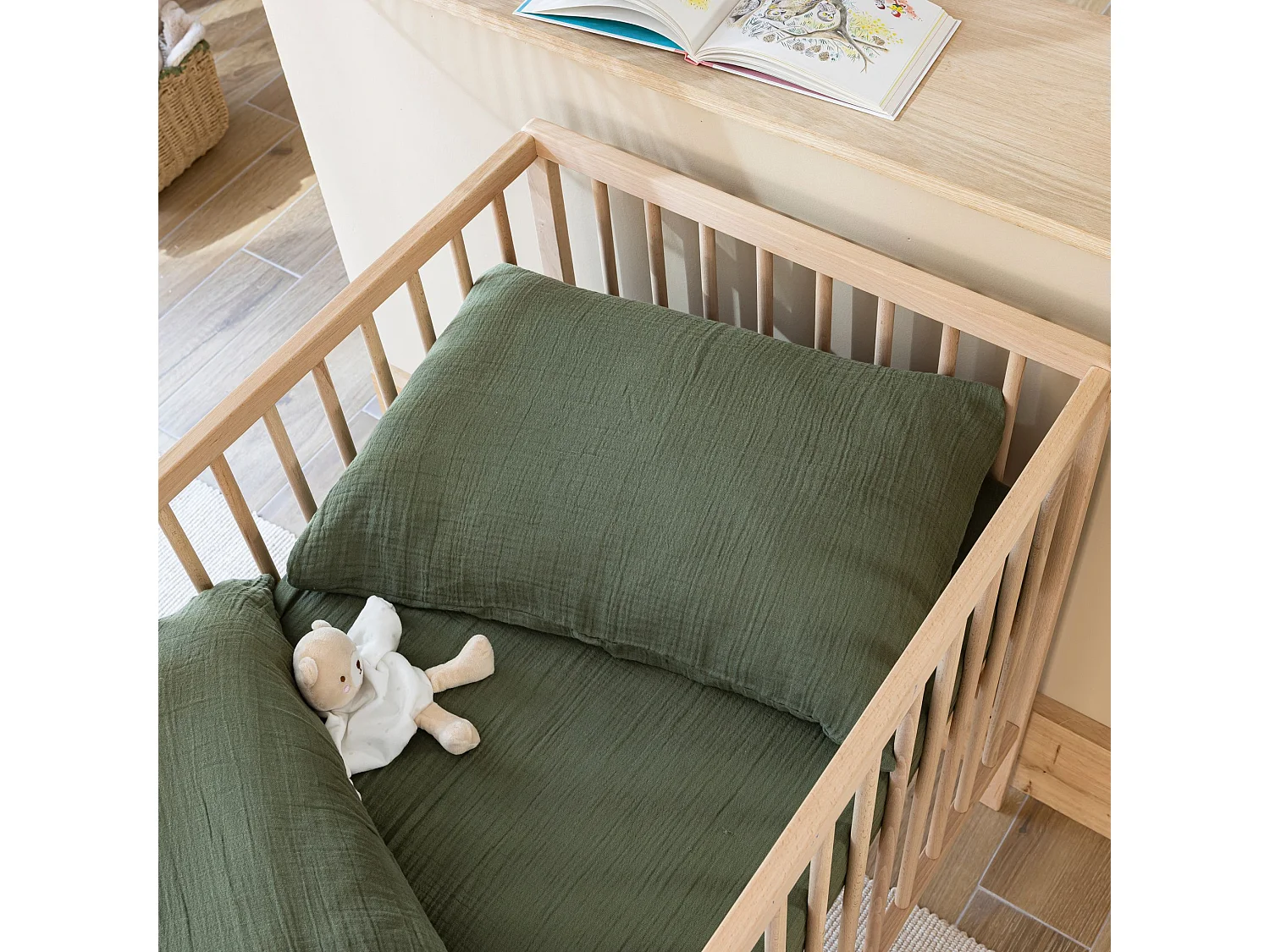 Taie d'oreiller bébé 40x60 gaze de coton kaki Terre de Nuit NOA - NOA