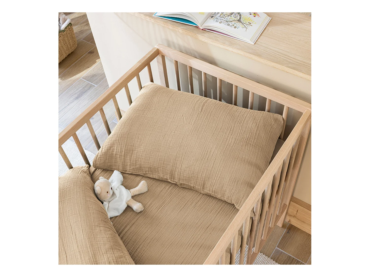 Taie d'oreiller bébé 40x60 gaze de coton beige Terre de Nuit NOA - NOA