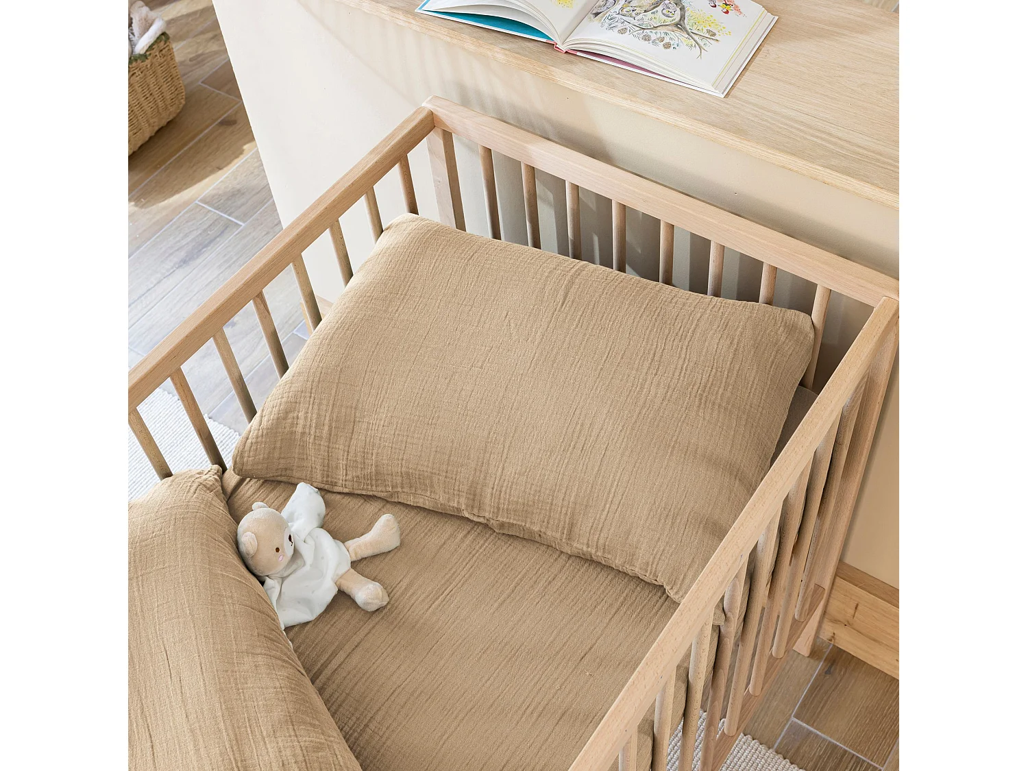 Taie d'oreiller bébé 40x60 gaze de coton beige Terre de Nuit NOA - NOA