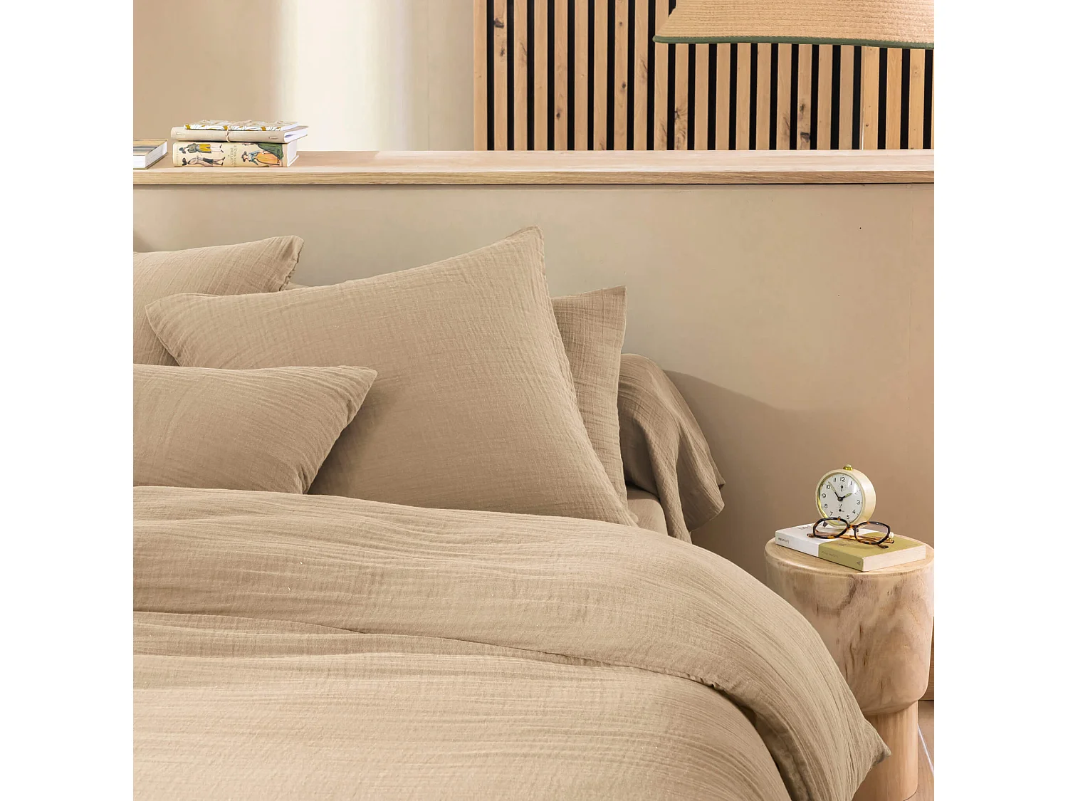 Taie d'oreiller 63x63 gaze de coton beige Terre de Nuit NOA - NOA