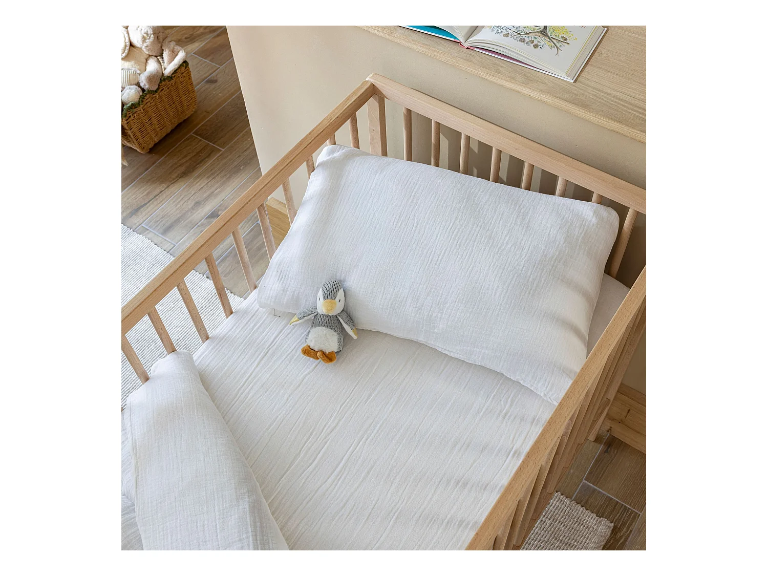 Taie d'oreiller bébé 40x60 gaze de coton blanc Terre de Nuit NOA - NOA