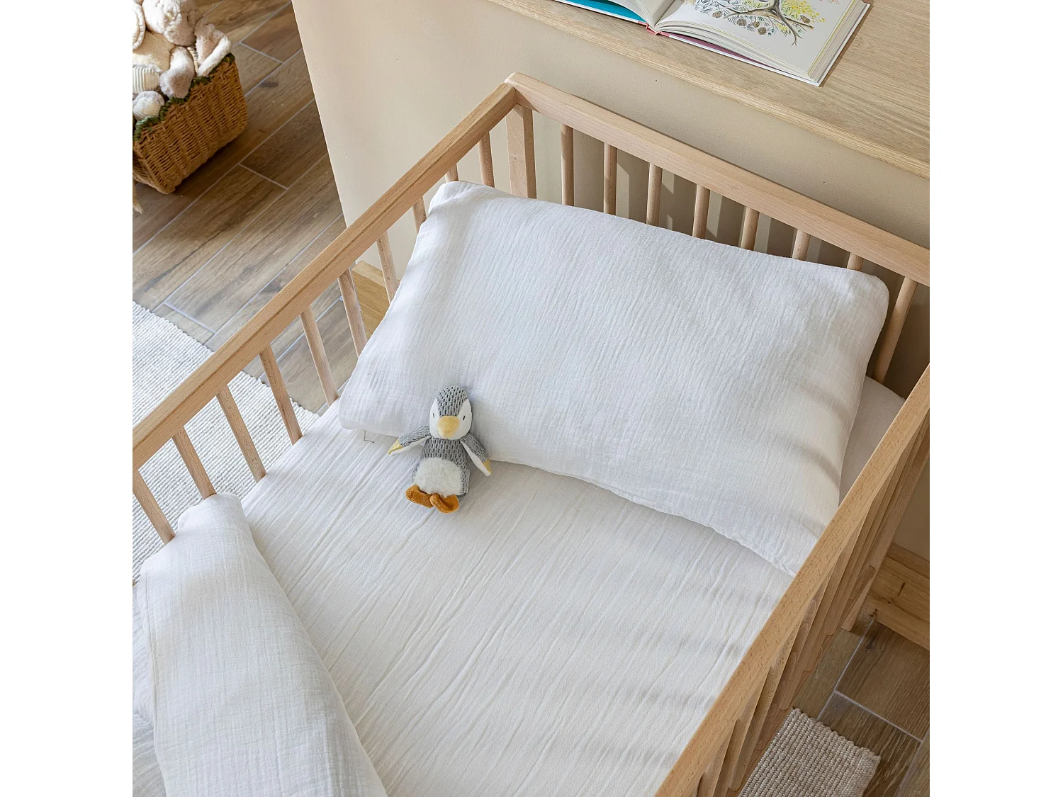 Taie d'oreiller bébé 40x60 gaze de coton blanc Terre de Nuit NOA - NOA