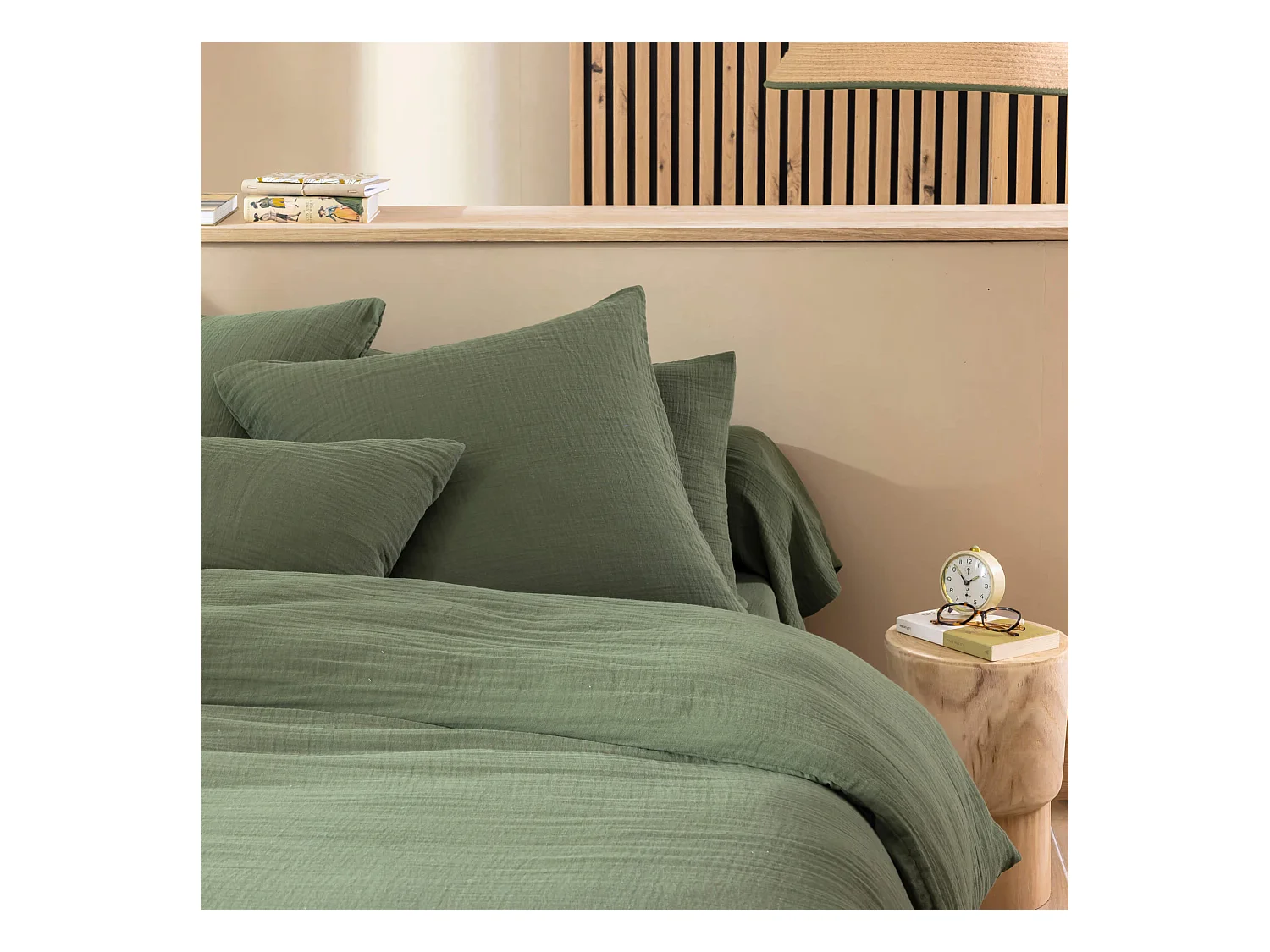 Taie d'oreiller 50x70 gaze de coton kaki Terre de Nuit NOA - NOA