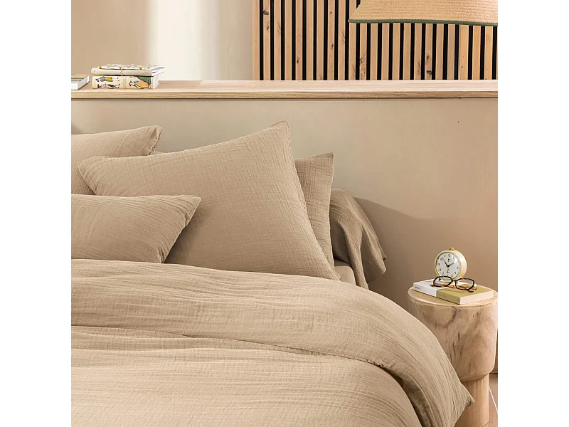 Taie d'oreiller 50x70 gaze de coton beige Terre de Nuit NOA - NOA
