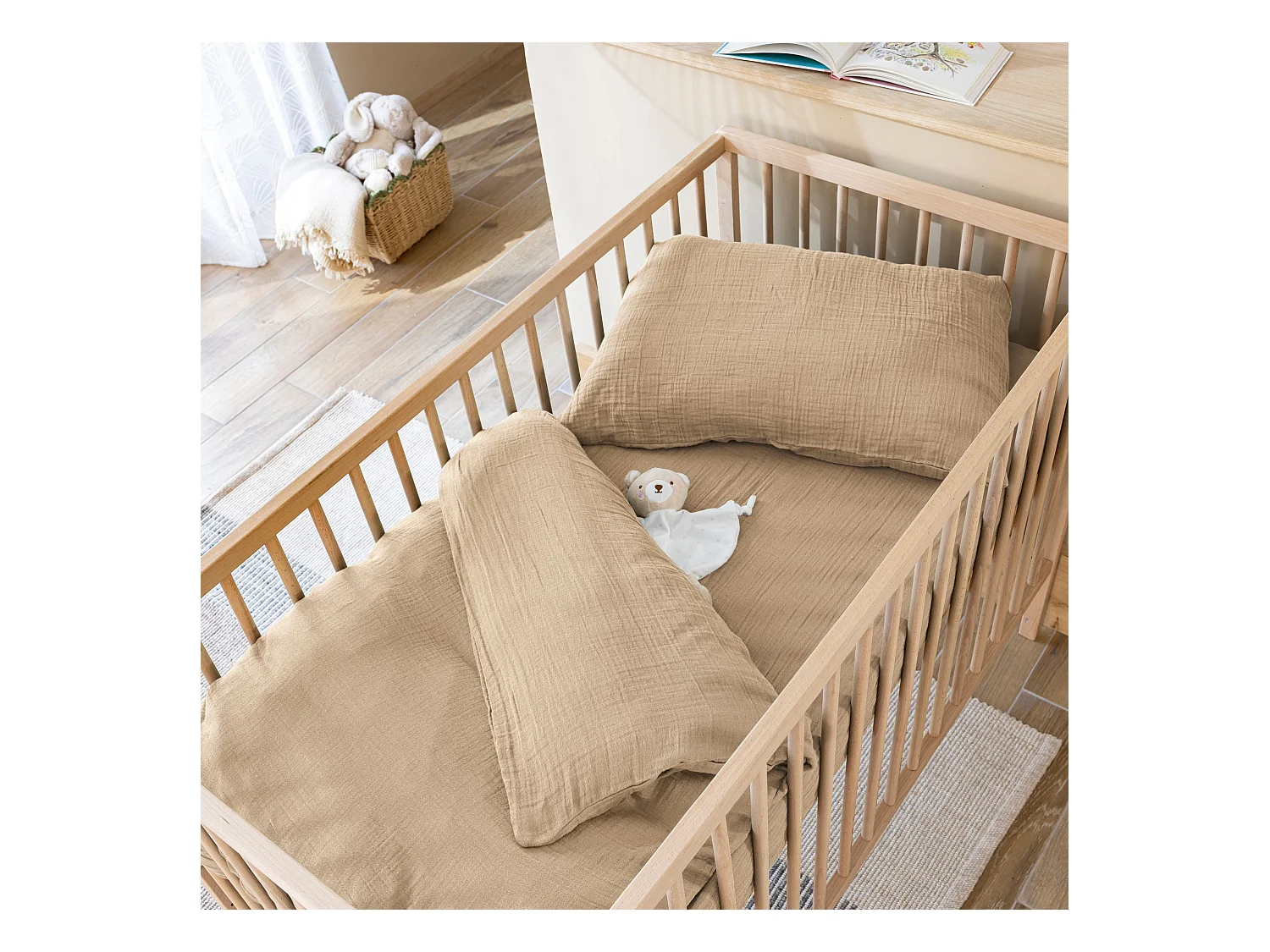 Housse de couette bébé 80x120 gaze de coton beige Terre de Nuit NOA - NOA
