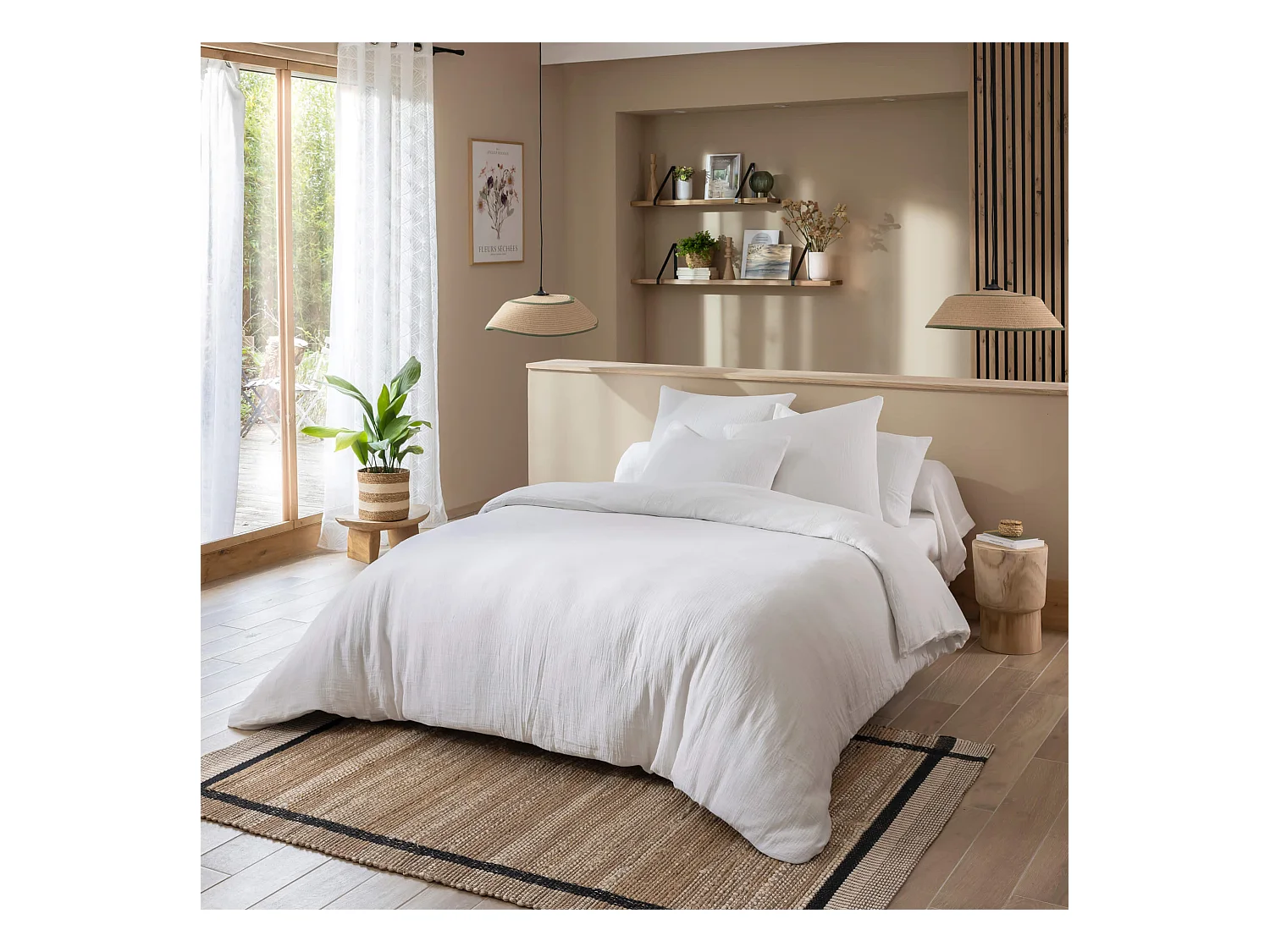 Housse de couette 140x200 gaze de coton blanc Terre de Nuit NOA - NOA