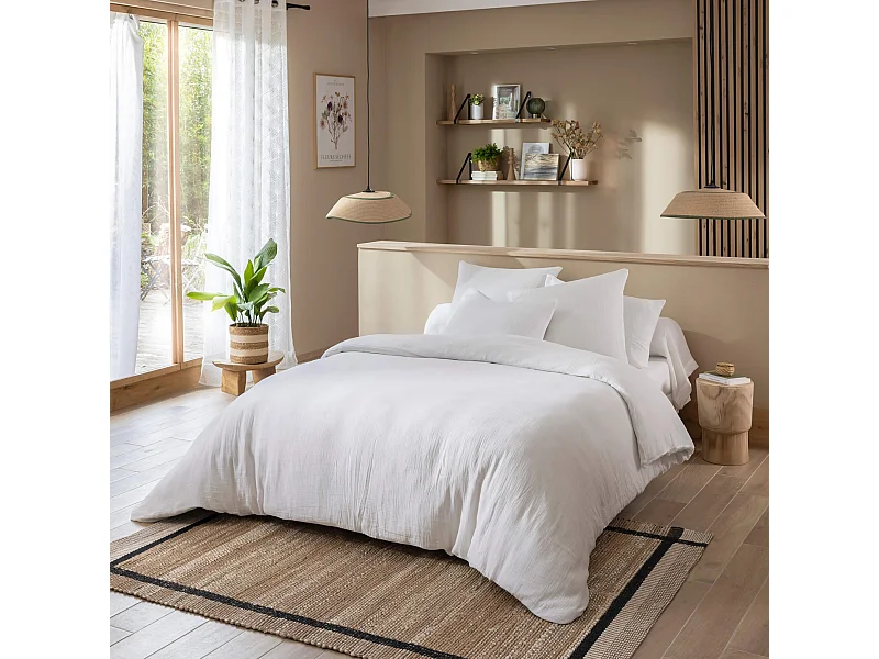 Housse de couette 140x200 gaze de coton blanc Terre de Nuit NOA - NOA