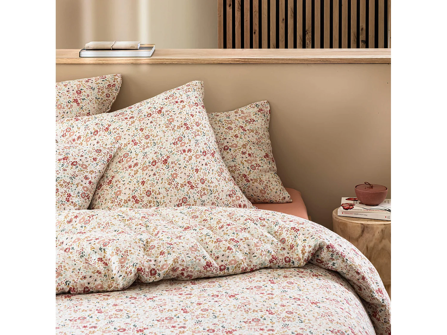 Housse de couette 140x200 gaze de coton à fleurs roses Terre de Nuit