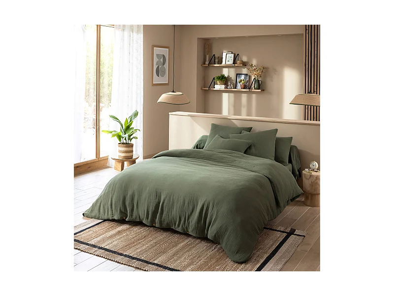 Housse de couette 140x200 gaze de coton kaki Terre de Nuit NOA - NOA