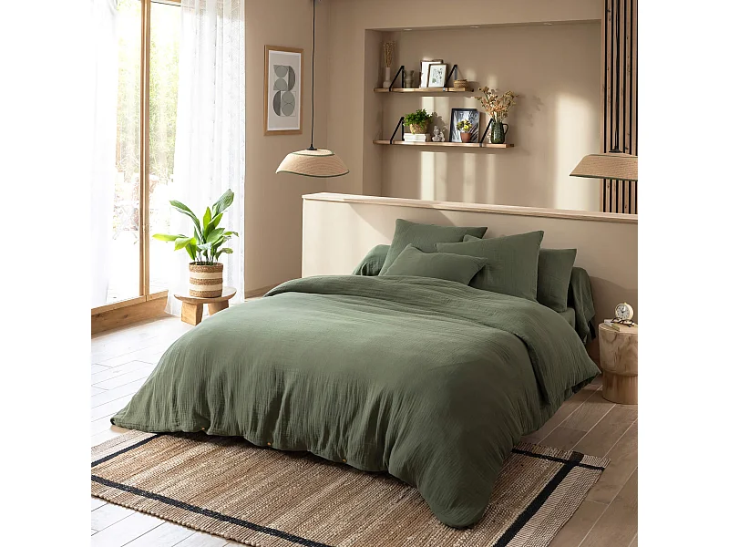 Housse de couette 240x220 gaze de coton kaki Terre de Nuit NOA - NOA