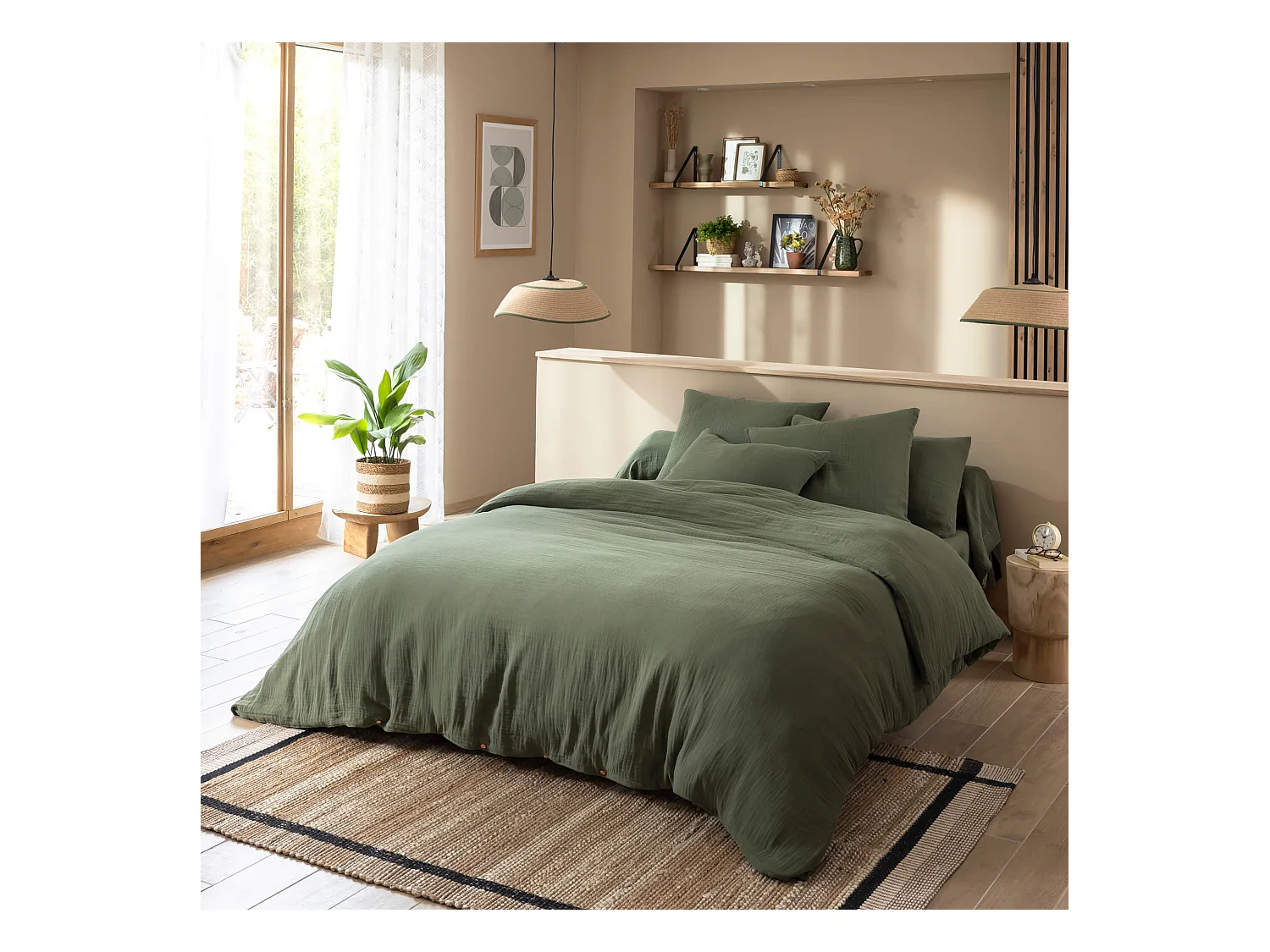 Housse de couette 240x220 gaze de coton kaki Terre de Nuit NOA - NOA