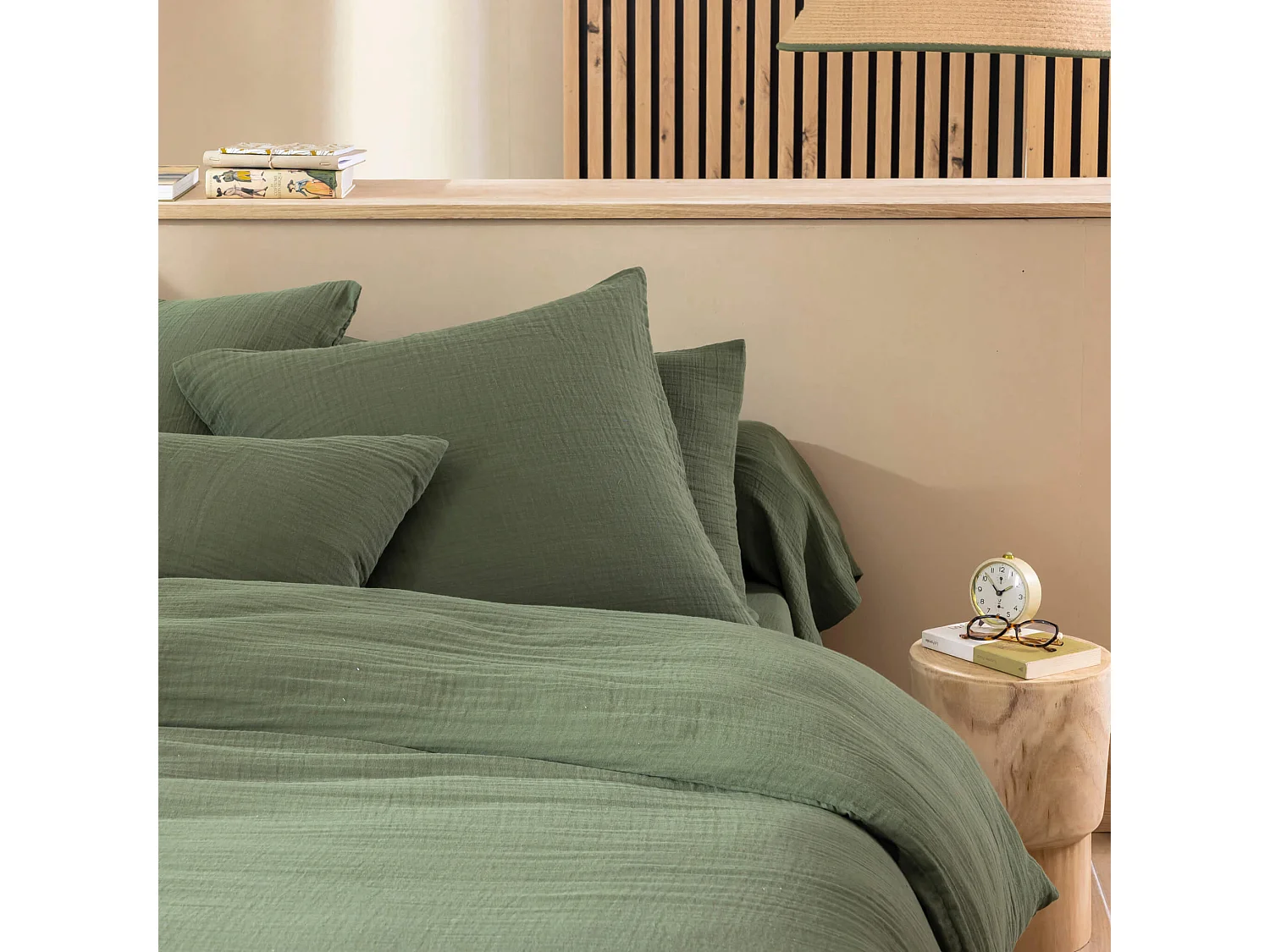 Housse de couette 240x220 gaze de coton kaki Terre de Nuit NOA - NOA