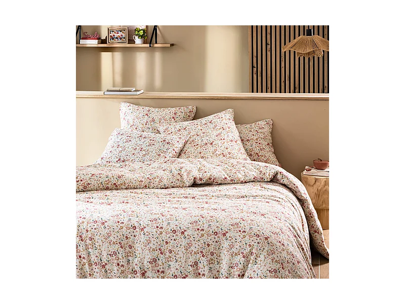 Housse de couette 260x240 gaze de coton à fleurs roses Terre de Nuit