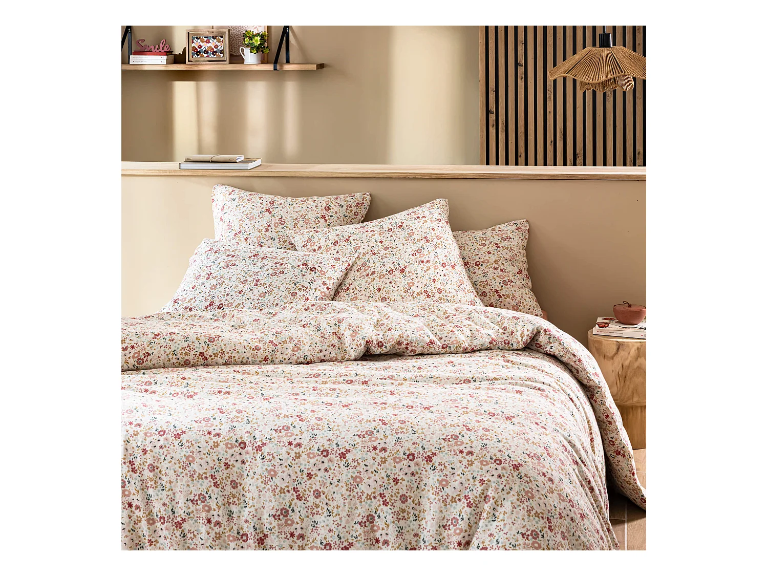 Housse de couette 260x240 gaze de coton à fleurs roses Terre de Nuit