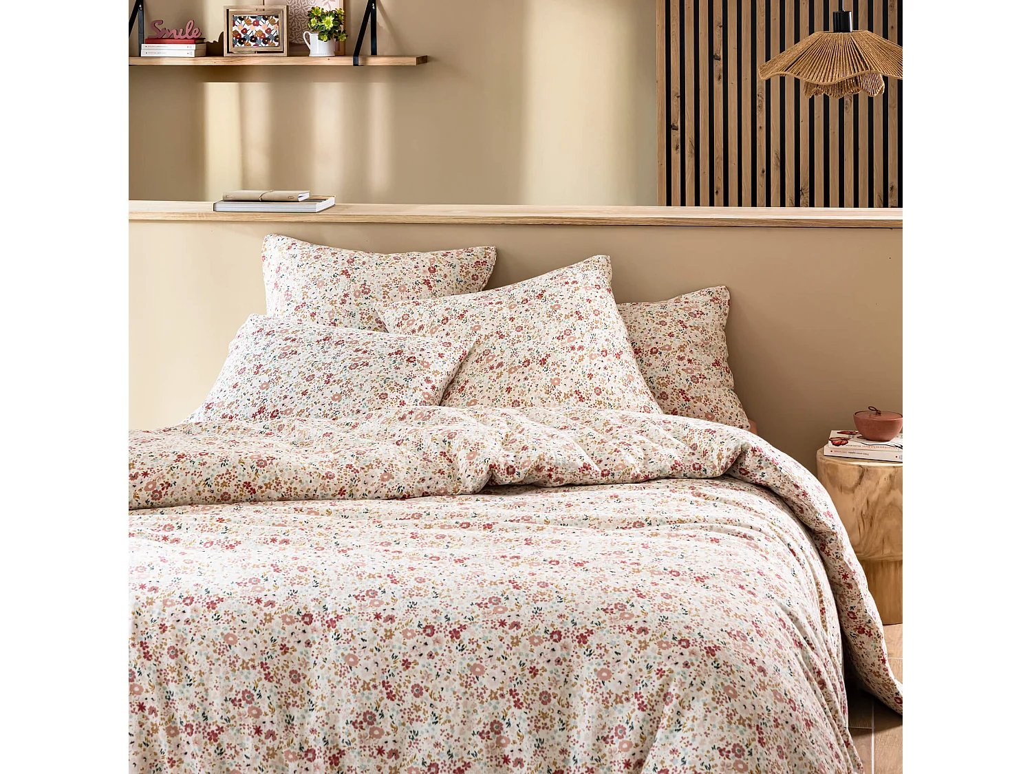 Housse de couette 260x240 gaze de coton à fleurs roses Terre de Nuit