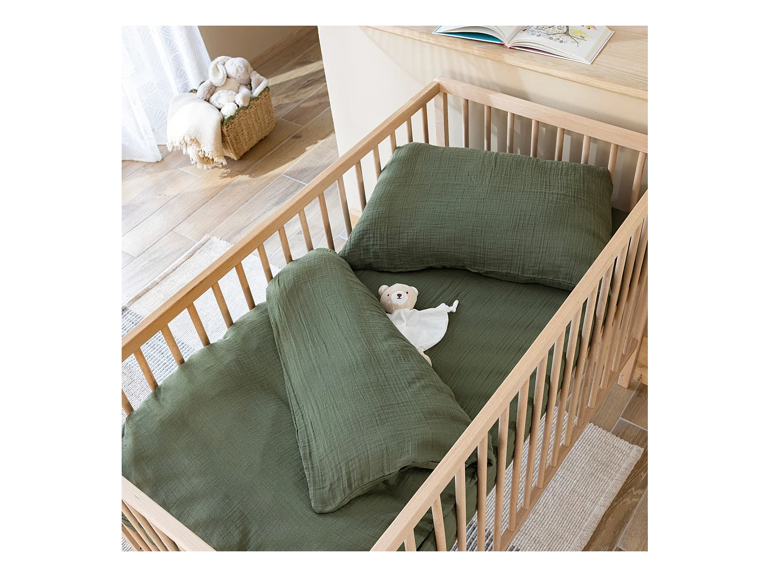 Housse de couette bébé 80x120 gaze de coton kaki Terre de Nuit NOA - NOA