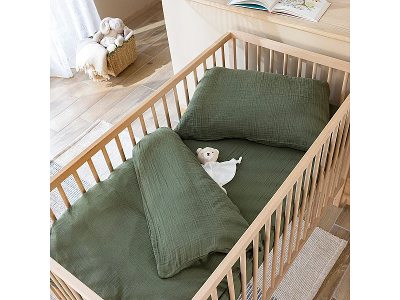 Housse de couette bébé 80x120 gaze de coton kaki Terre de Nuit NOA - NOA