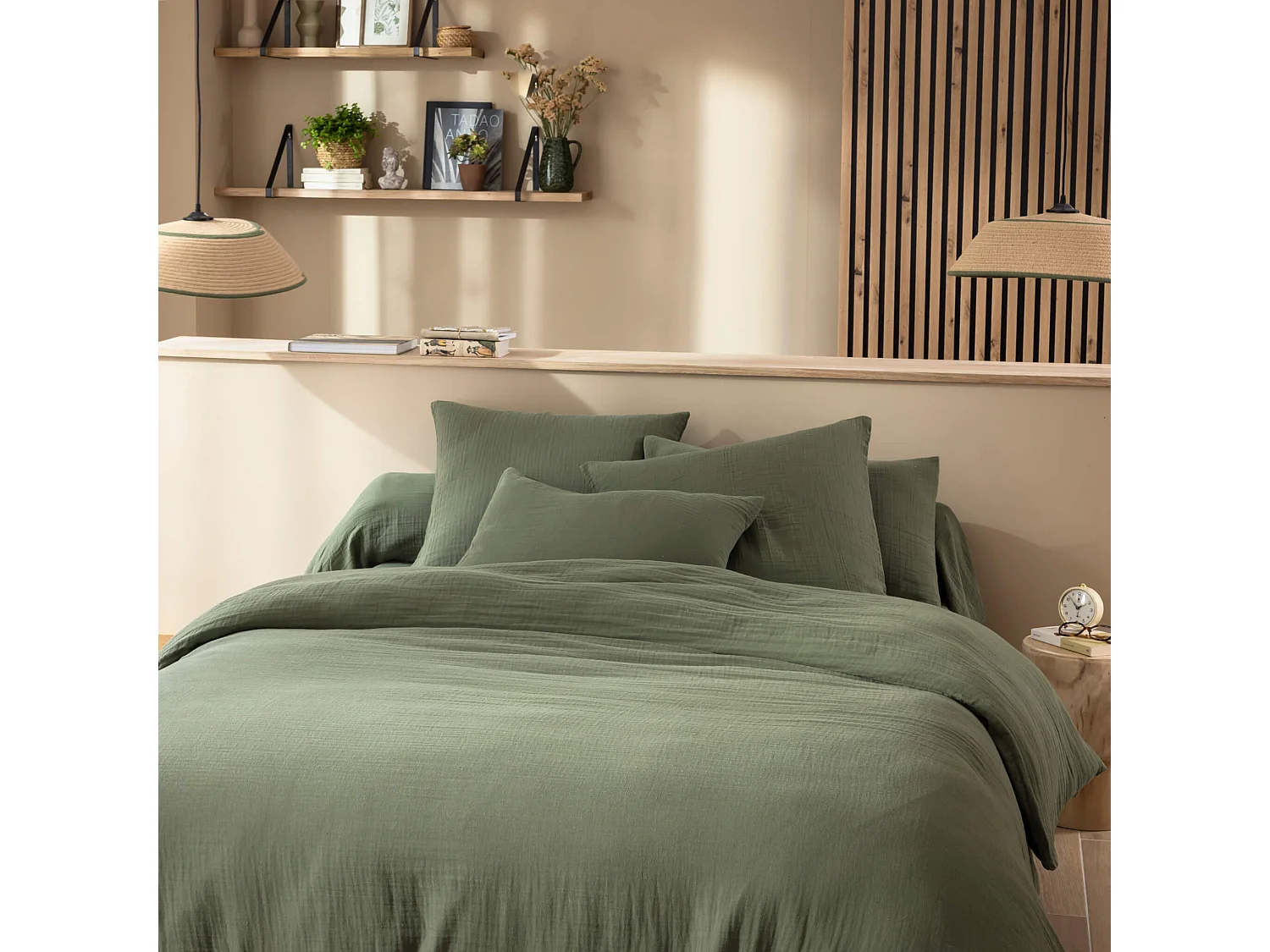 Housse de couette 200x200 gaze de coton kaki Terre de Nuit NOA - NOA