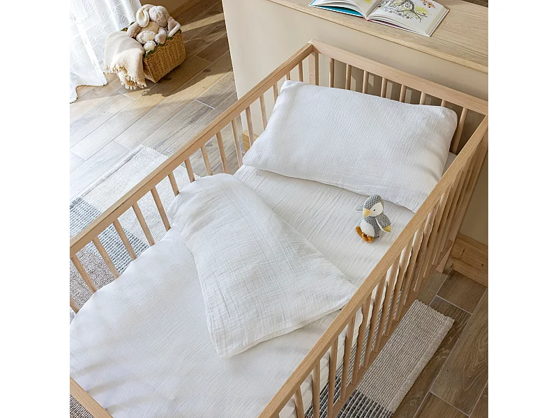 Housse de couette bébé 80x120 gaze de coton blanc Terre de Nuit NOA - NOA
