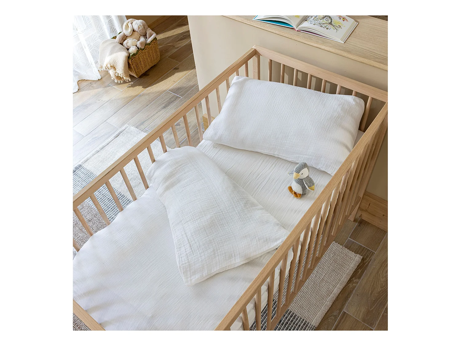 Housse de couette bébé 80x120 gaze de coton blanc Terre de Nuit NOA - NOA