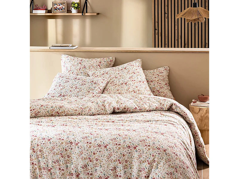 Housse de couette 240x220 gaze de coton à fleurs roses Terre de Nuit