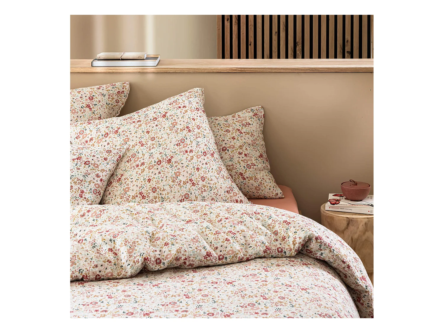 Housse de couette 240x220 gaze de coton à fleurs roses Terre de Nuit