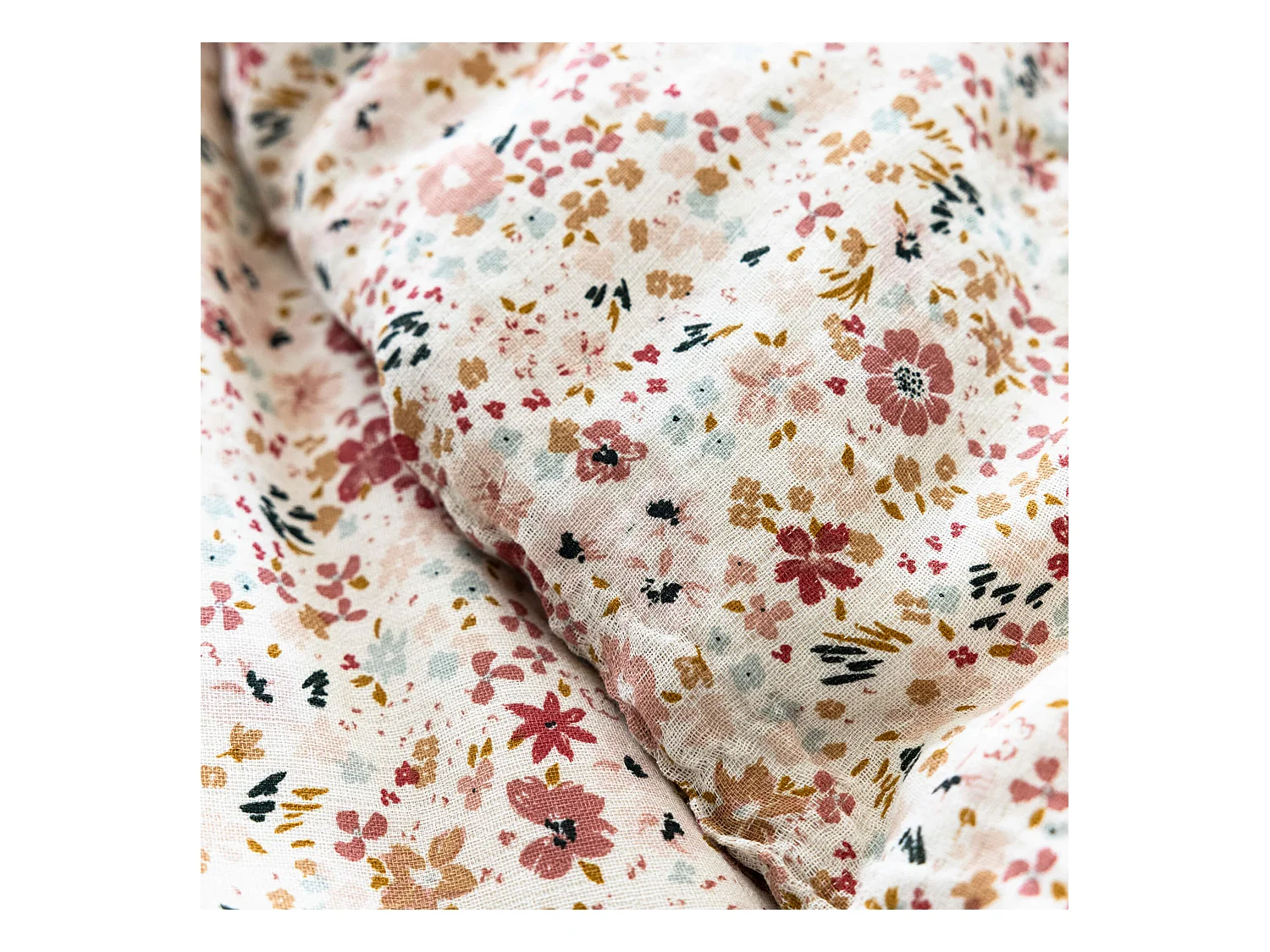 Housse de couette 240x220 gaze de coton à fleurs roses Terre de Nuit