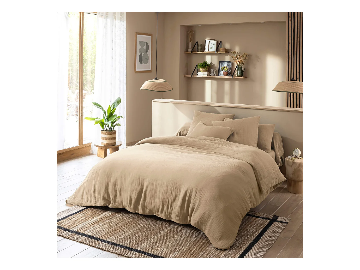 Housse de couette 140x200 gaze de coton beige Terre de Nuit NOA - NOA