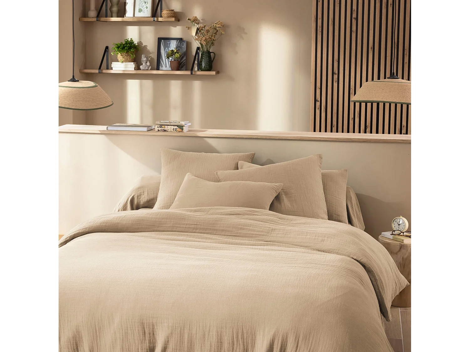 Housse de couette 140x200 gaze de coton beige Terre de Nuit NOA - NOA