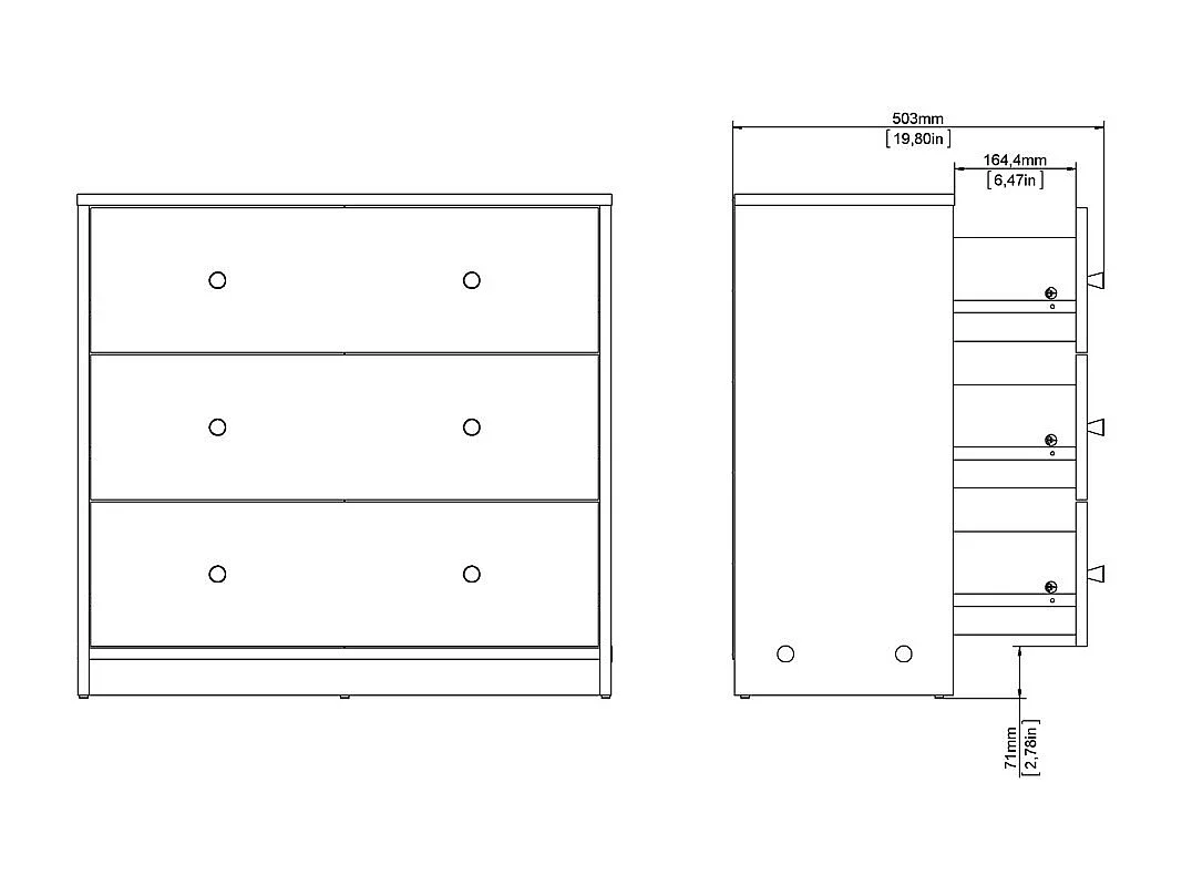 Ladekast met 3 lades B72,4 cm – LISE
