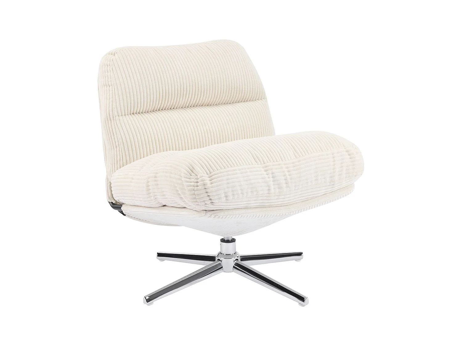 Fauteuil pivotant en velours cotelé beige et piètement chromé - Julia
