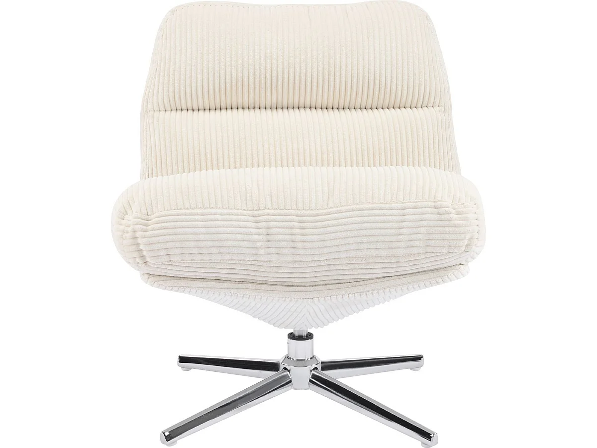 Fauteuil pivotant en velours cotelé beige et piètement chromé - Julia