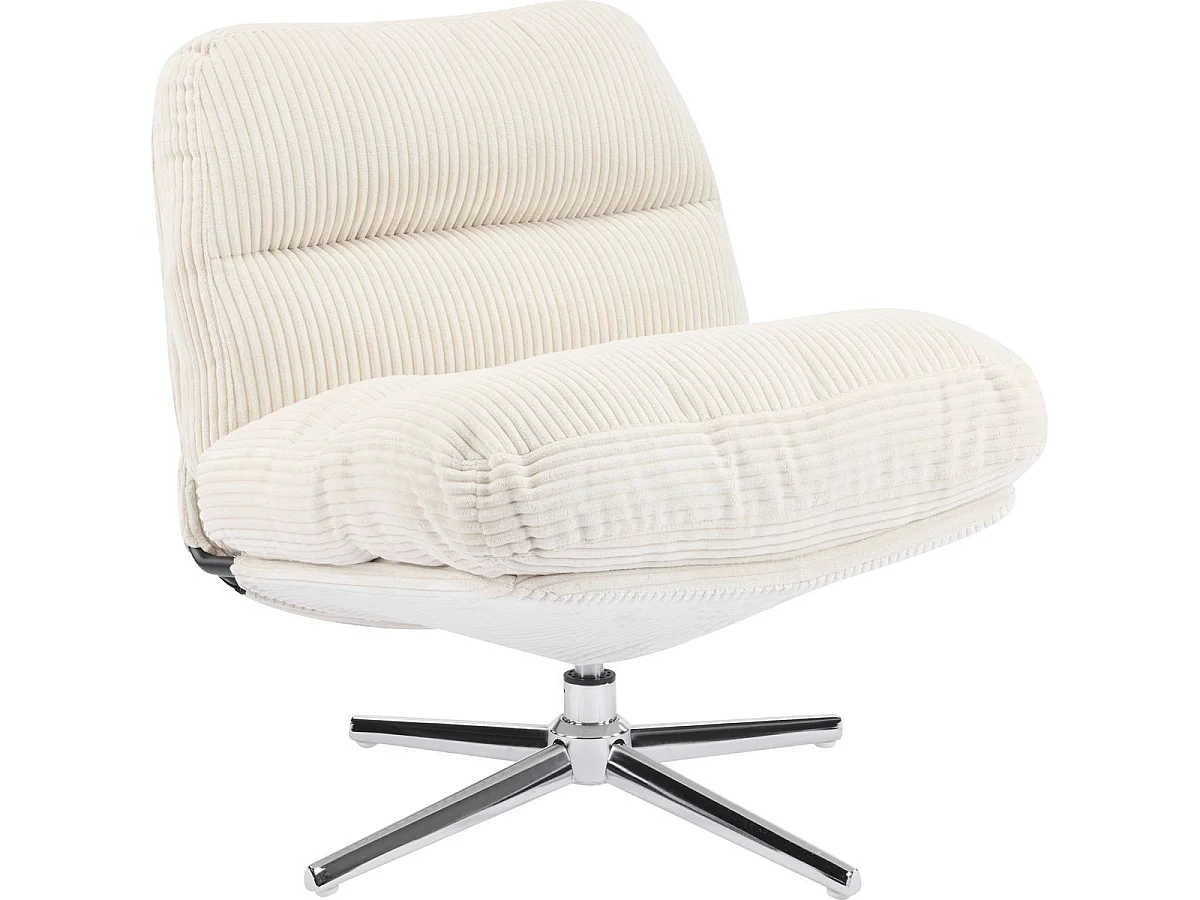 Fauteuil pivotant en velours cotelé beige et piètement chromé - Julia