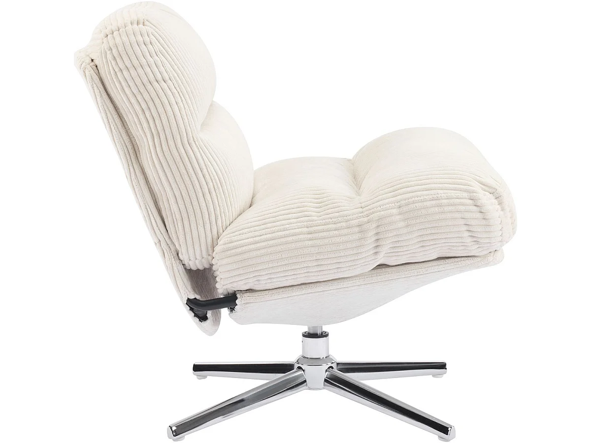 Fauteuil pivotant en velours cotelé beige et piètement chromé - Julia