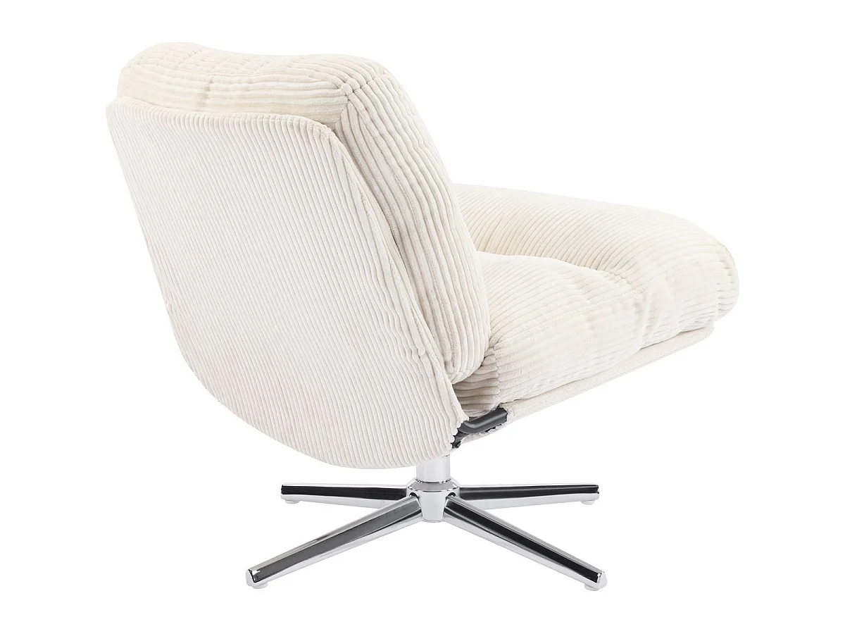 Fauteuil pivotant en velours cotelé beige et piètement chromé - Julia