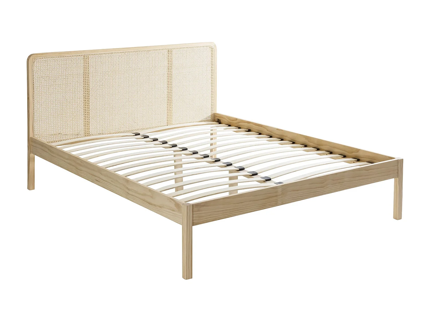 Lit adulte en pin massif tête de lit cannage ANNA 160x200 + 2 chevets cannage  - ANNA