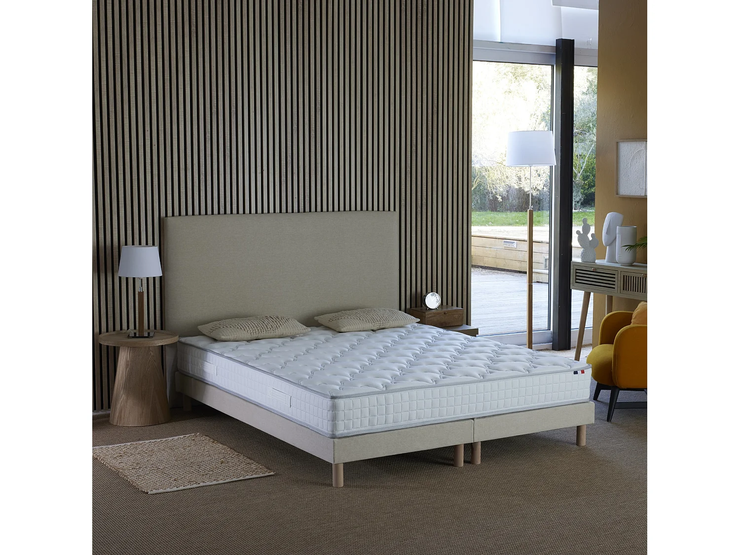 Ensemble matelas ressorts ASTRE + sommier pour un confort durable Dimensions - 2x80 x 200 cm, Sommier - Beige