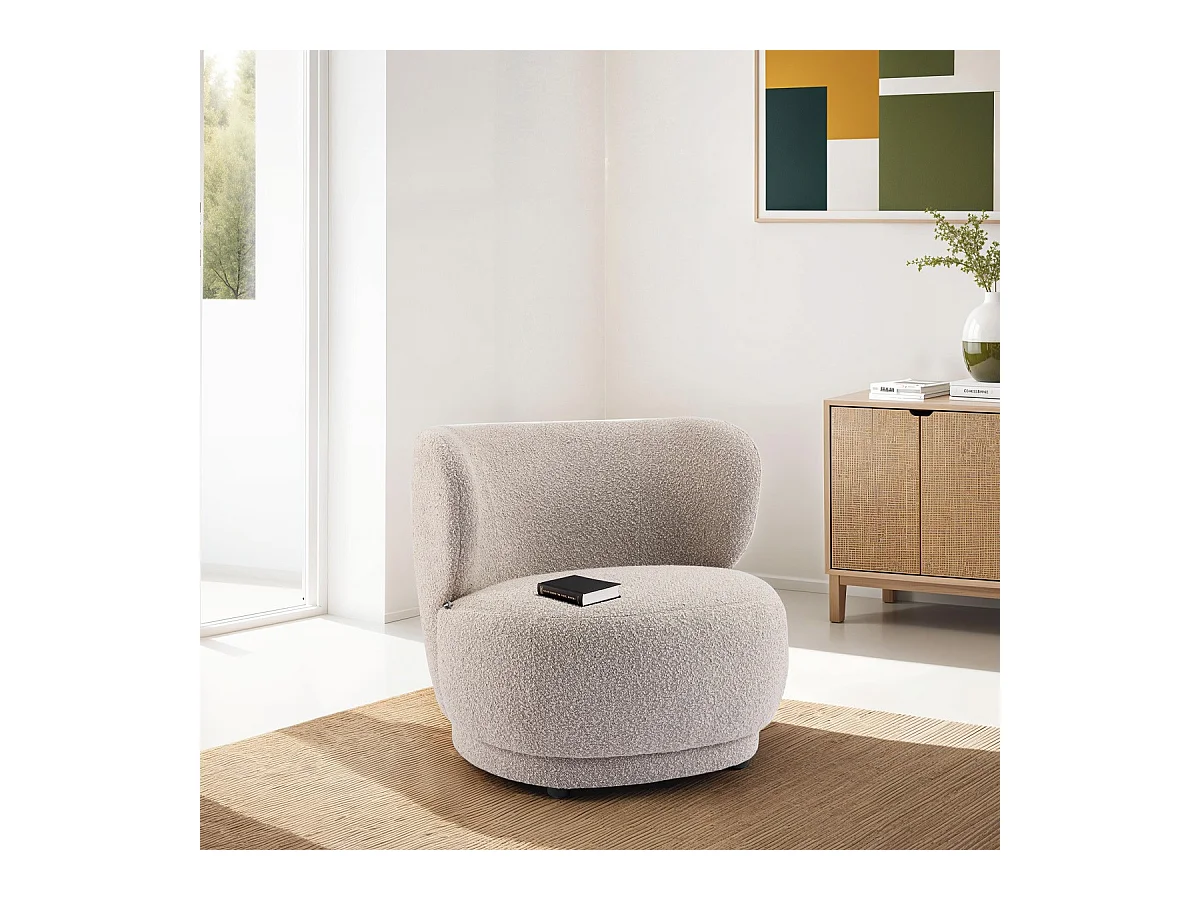 Fauteuil en tissu bouclette taupe - Ester