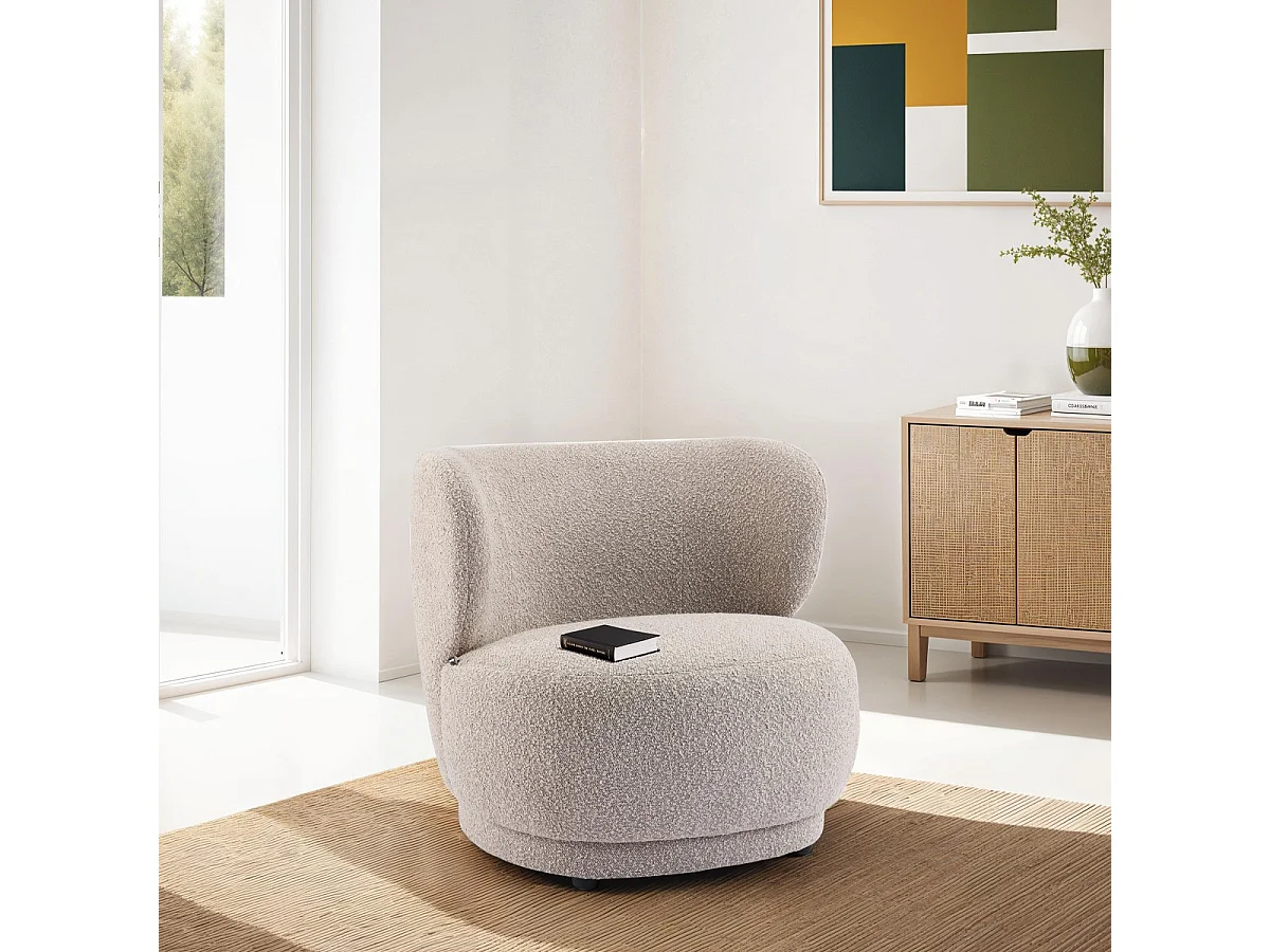 Fauteuil en tissu bouclette taupe - Ester