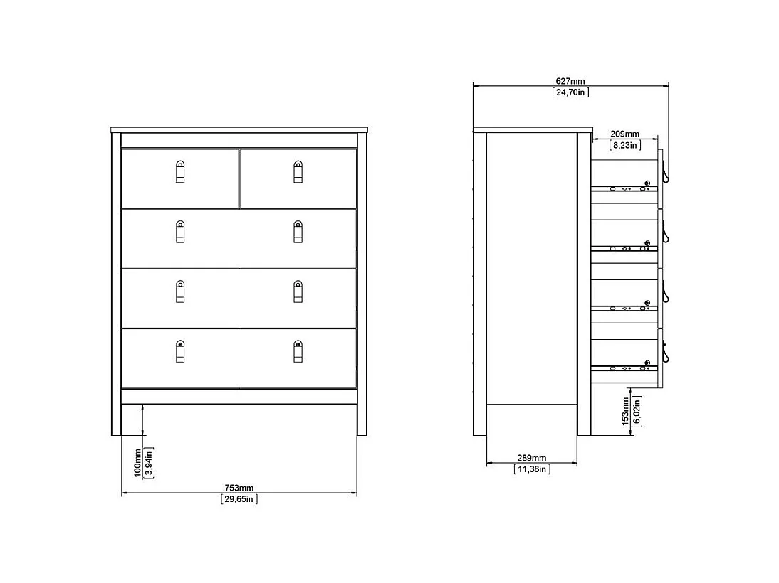 Ladekast met 5 lades matzwart H98,9 cm – BARCELONE