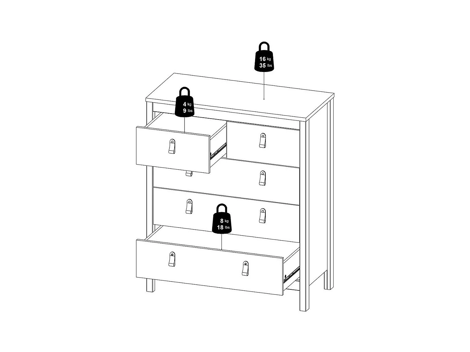 Ladekast met 5 lades matzwart H98,9 cm – BARCELONE