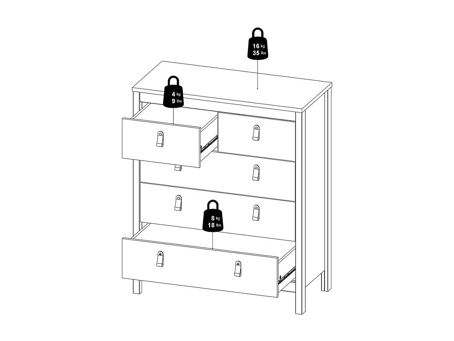 Commode 5 tiroirs noir mat H98,9 cm - BARCELONE