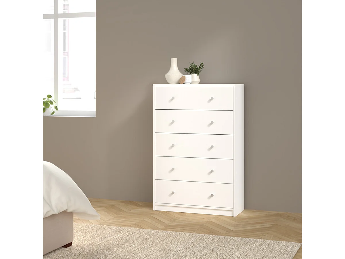 Commode 5 tiroirs blanc H108 cm - LISE
