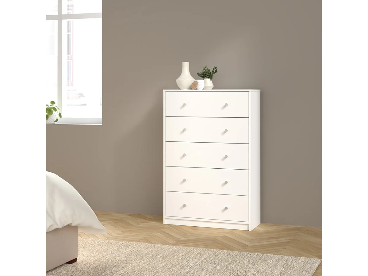 Commode 5 tiroirs blanc H108 cm - LISE