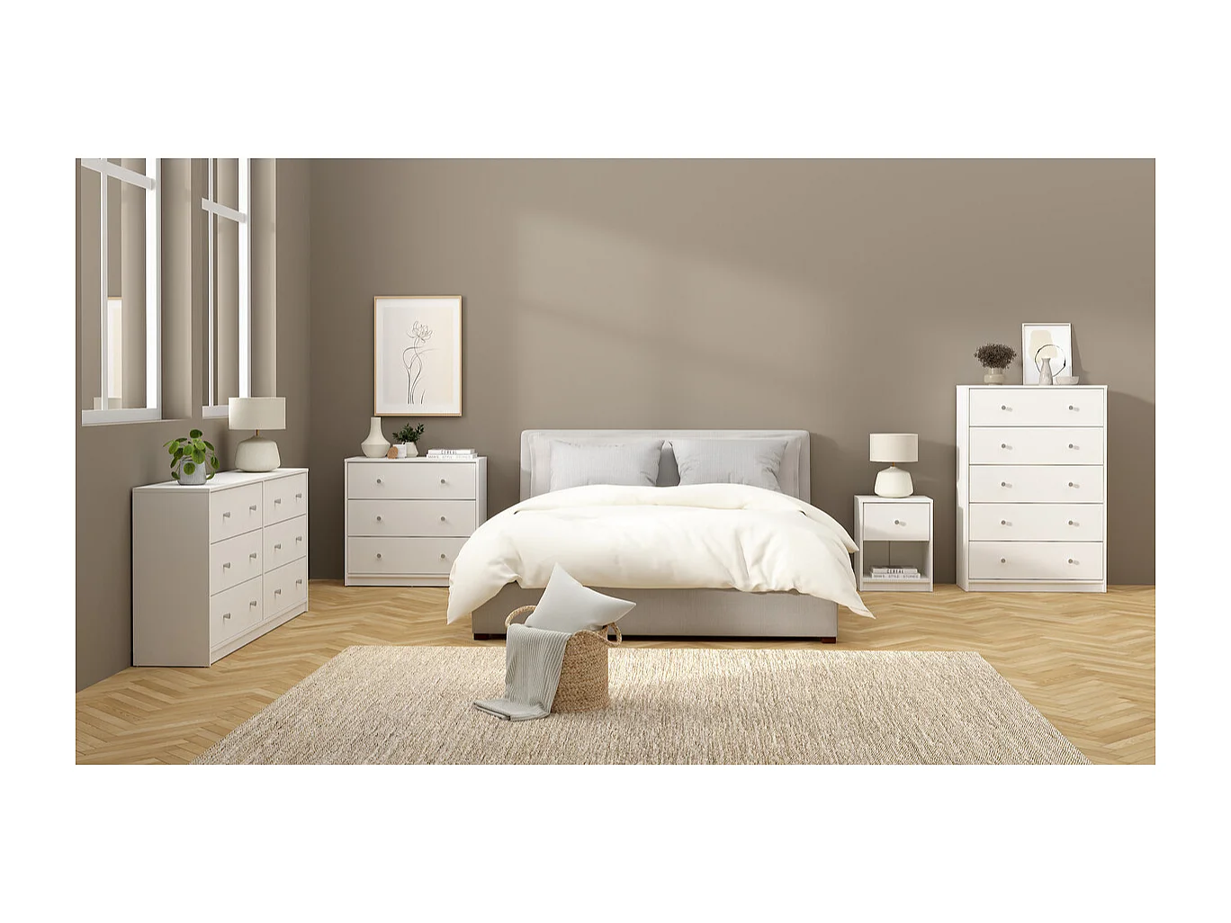 Commode 5 tiroirs blanc H108 cm - LISE