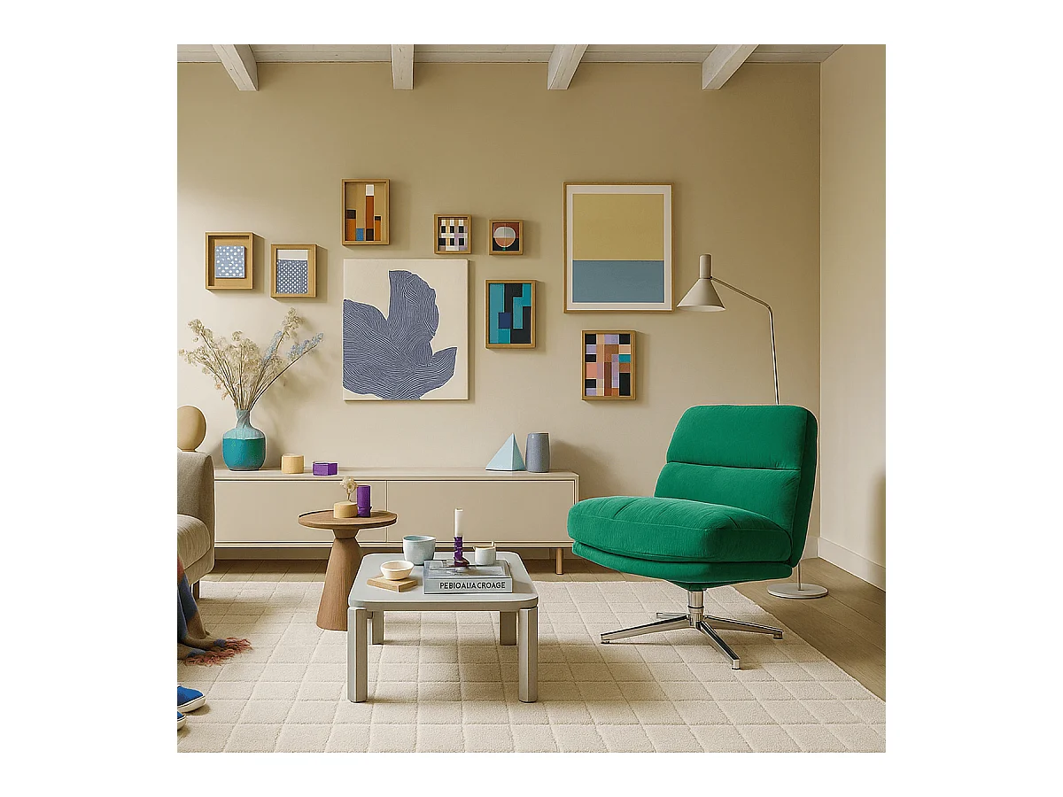 Fauteuil pivotant en velours côtelé vert électrique et piètement chromé - Julia