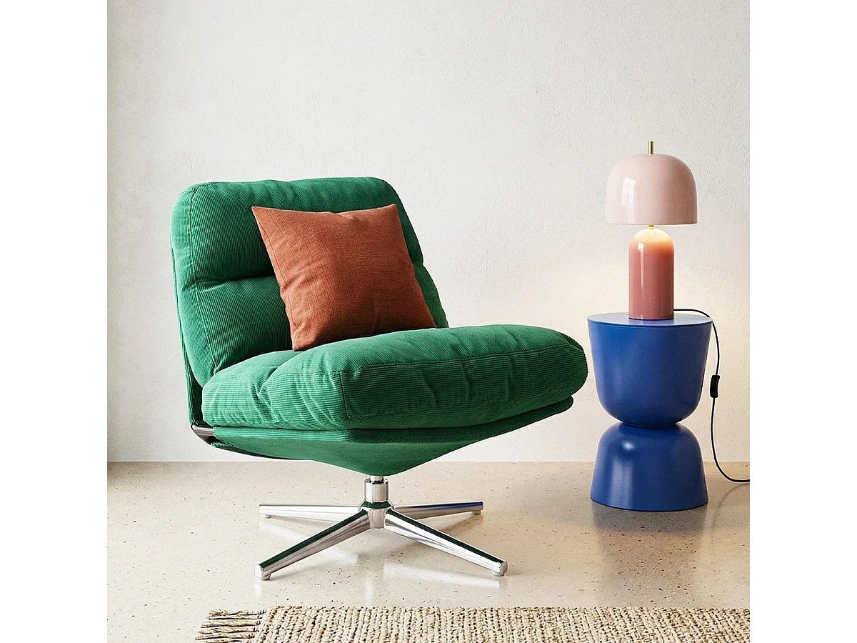 Fauteuil pivotant en velours côtelé vert électrique et piètement chromé - Julia
